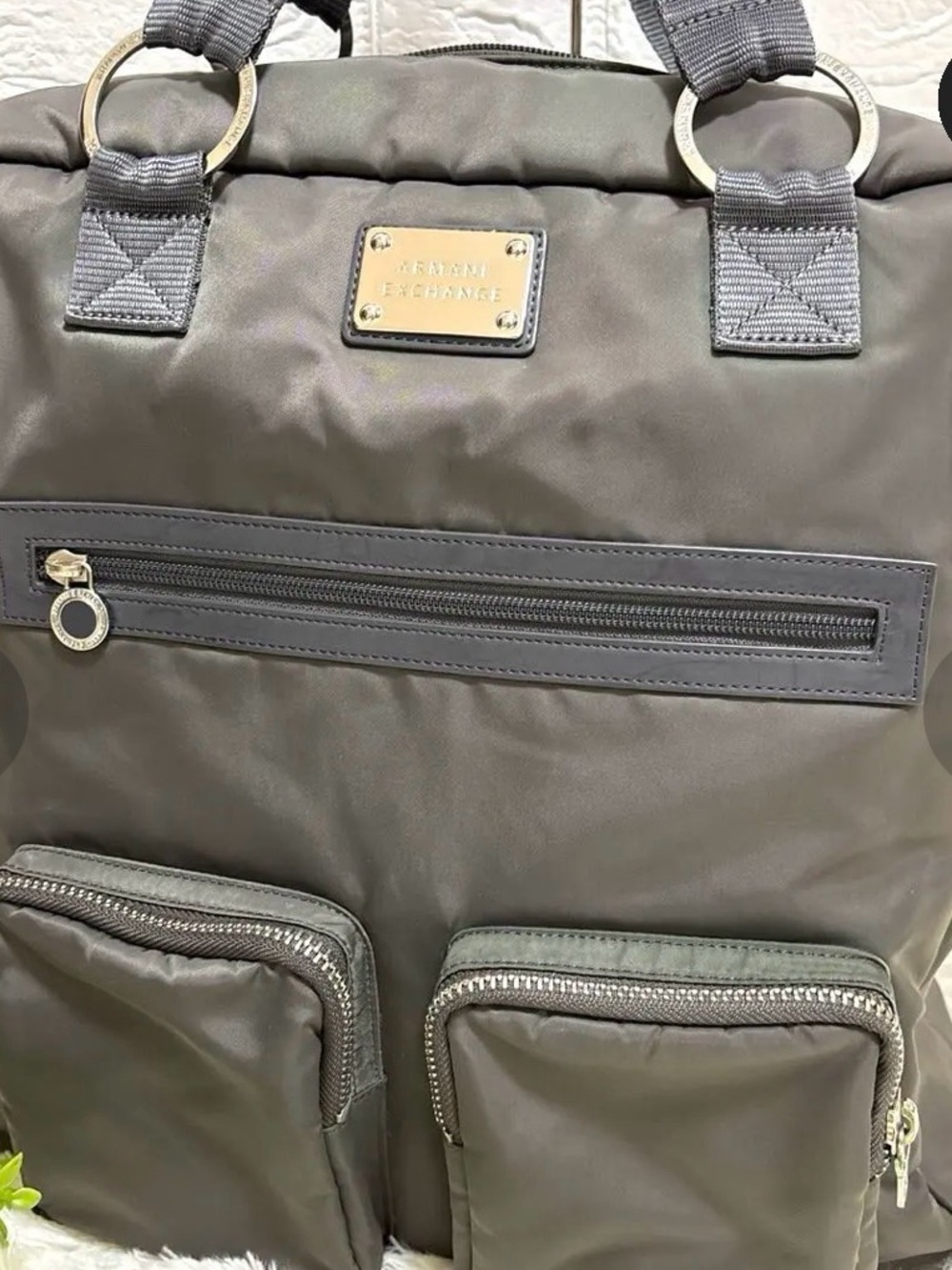 Armani Exchange Gray Nylon Backpack Tote Travel Carry All Handbag